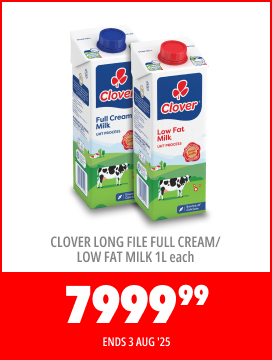 CLOVER FULL CREAM LOW FAT MILK 1L EACH - 7999.99